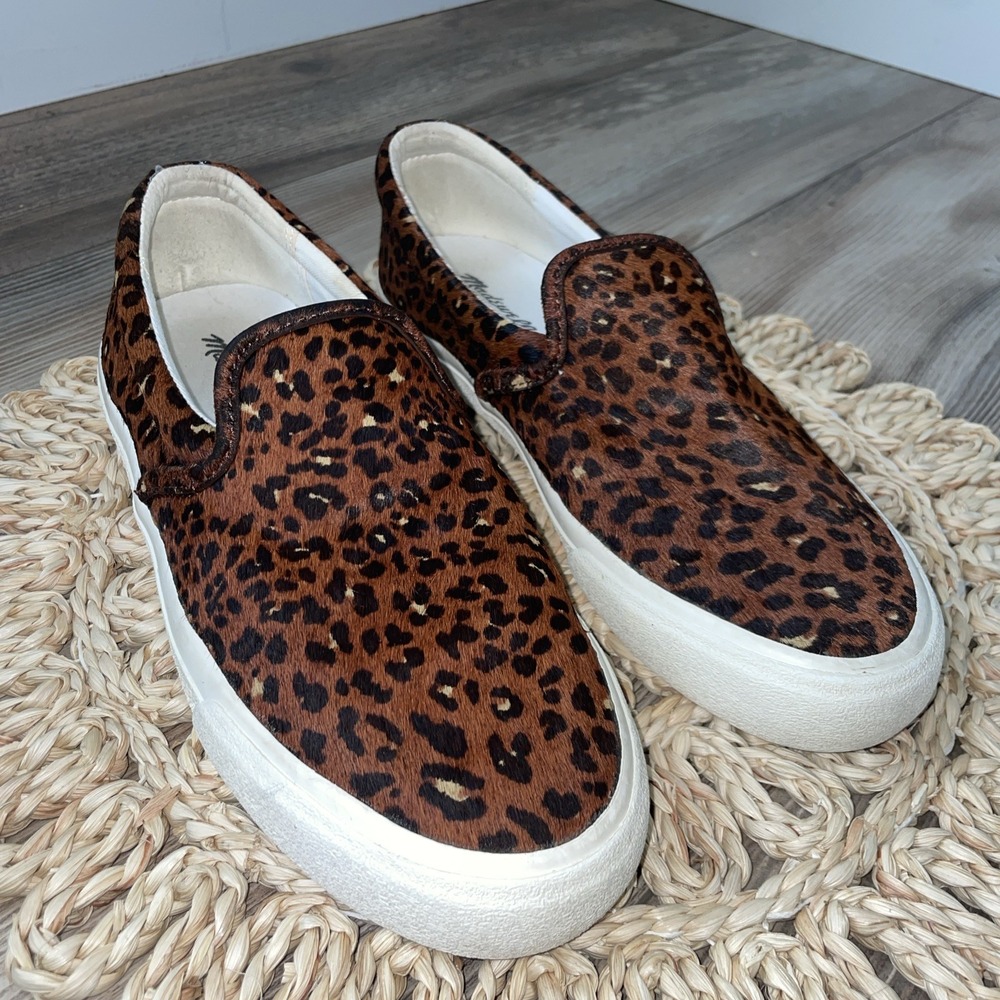 Madewell Women's 8 Sidewalk‎ Slip On Sneakers Real Calf Hair Leopard Print